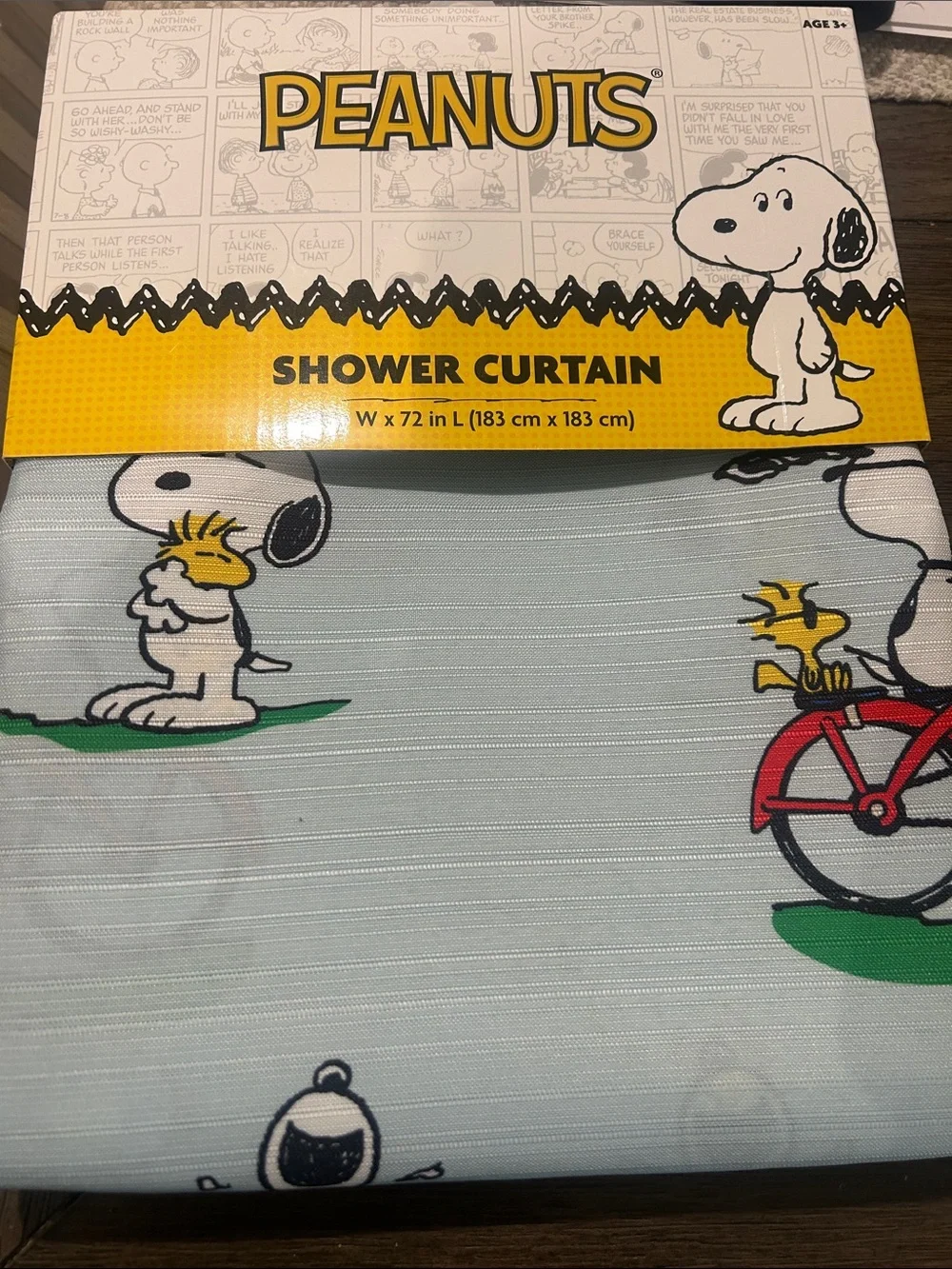 Peanuts snoopy Shower Curtain — Light Blue with Red snoopy doghouse
